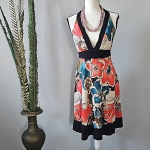 Studio Y Retro Coral, Turquoise, and Brown Halter Dress
